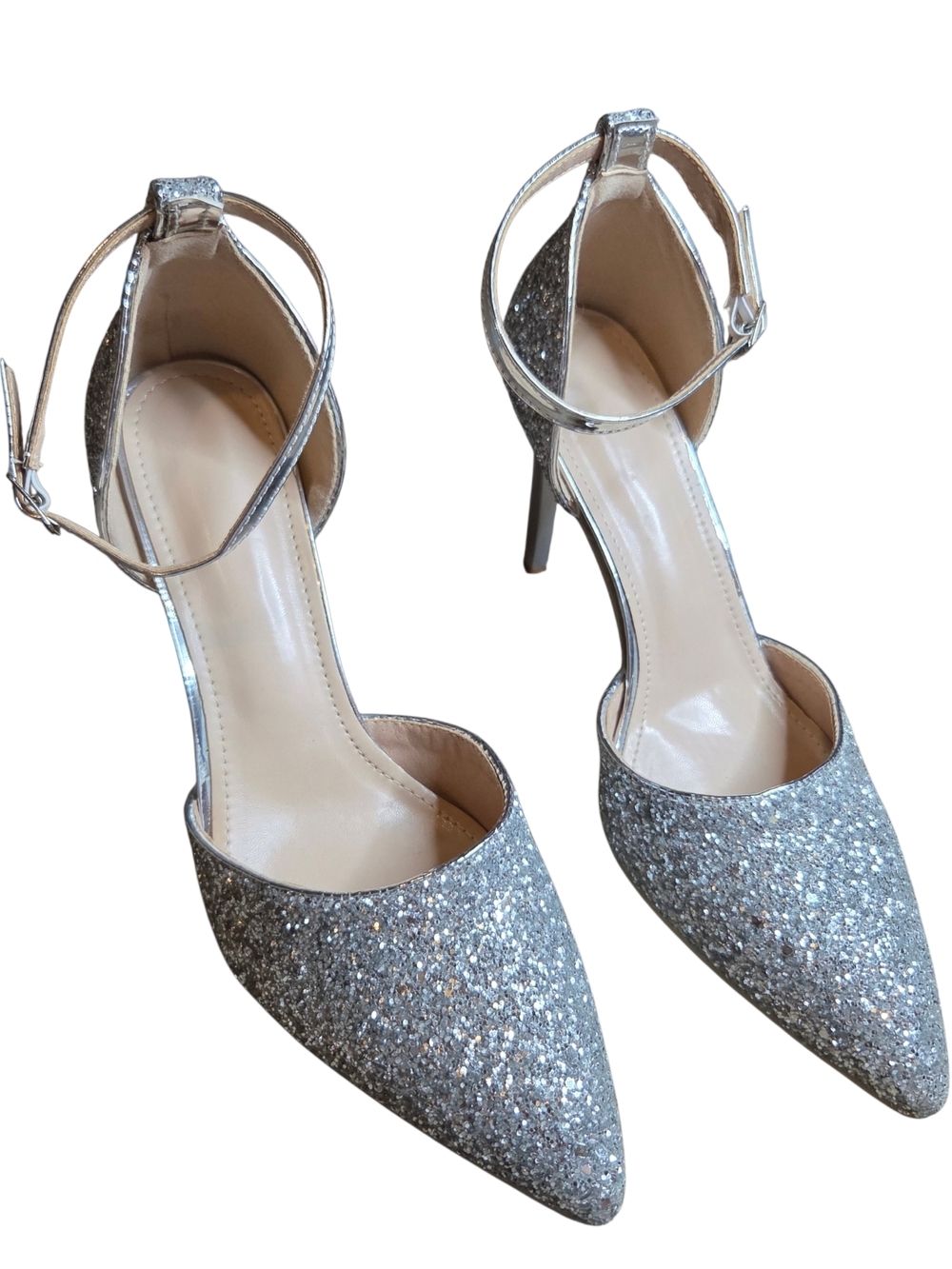 Silver Glitter Ankle-Strap Heels for Women - Picture 6 of 8